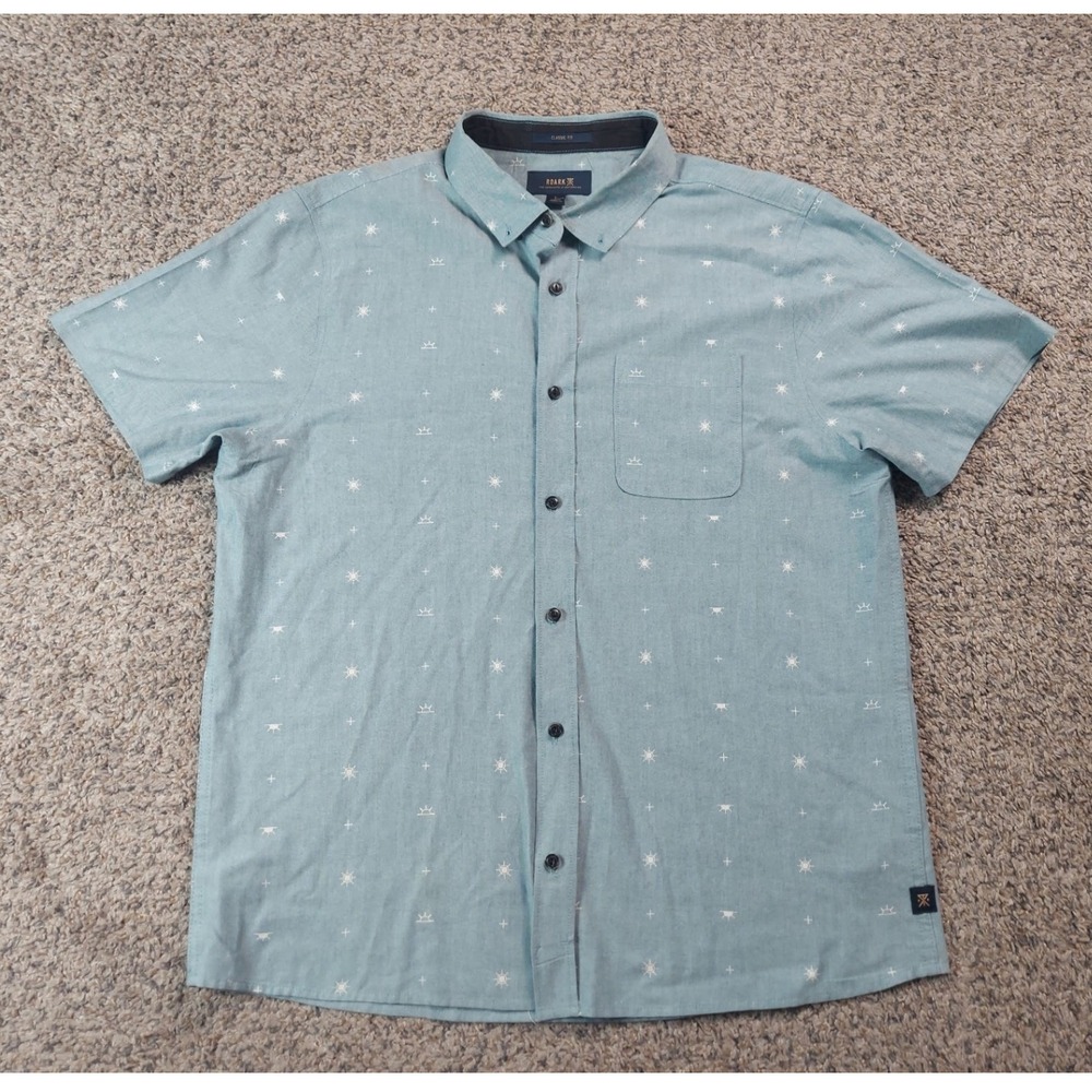 Roark Classic Fit Button Down Shirt Large Blue Mens Casual Short Sleeve Print